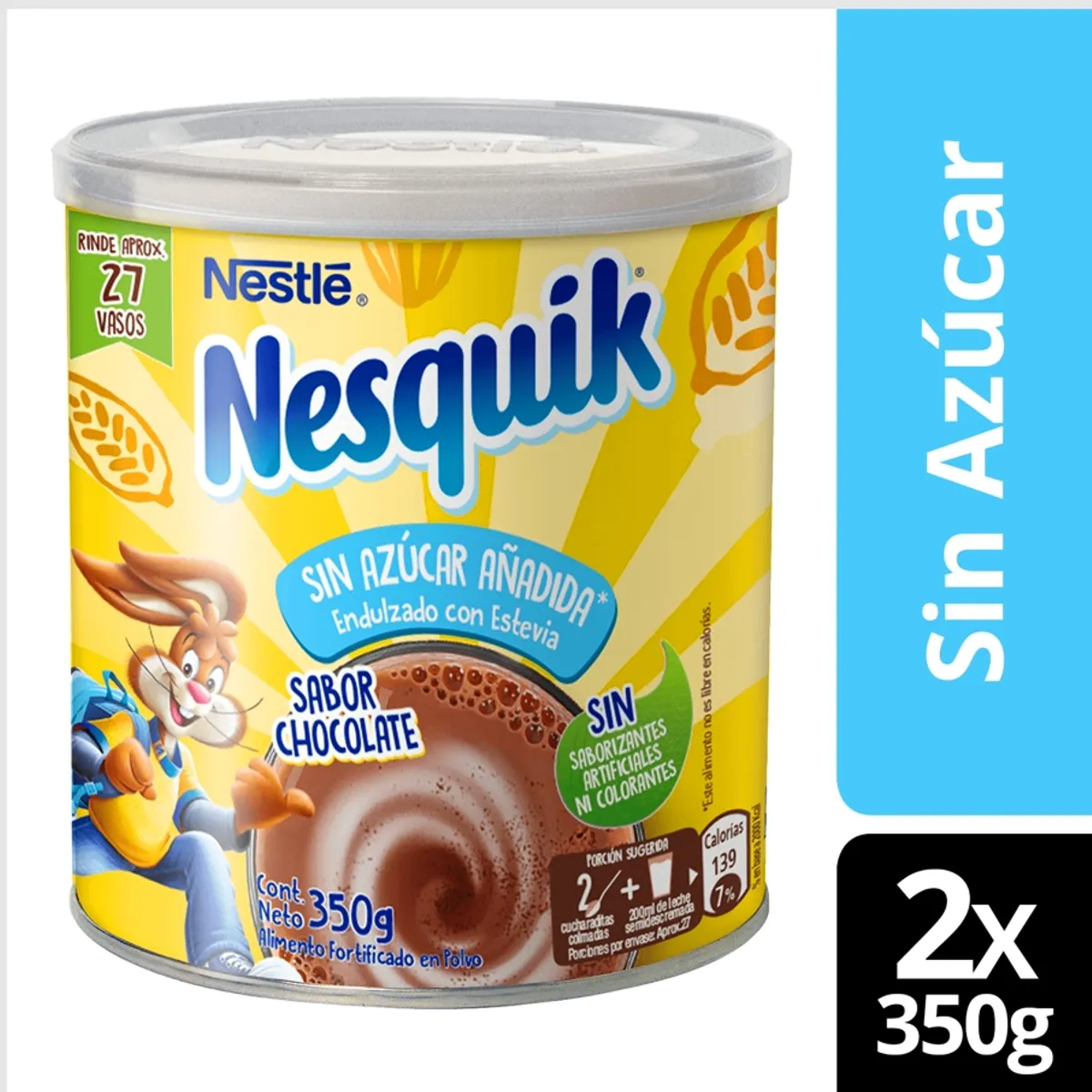 NESTLE - Saborizante Para Leche Nesquik® Chocolate Sin Azúcar 350g X2