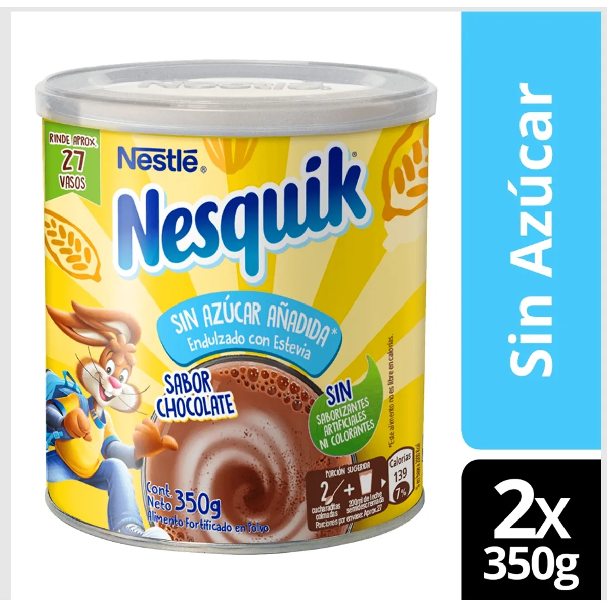 NESTLE - Saborizante Para Leche Nesquik® Chocolate Sin Azúcar 350g X2