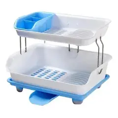 GENERICO - Escurridor De Platos Dos Niveles Plastico Seca Vajillas Azul