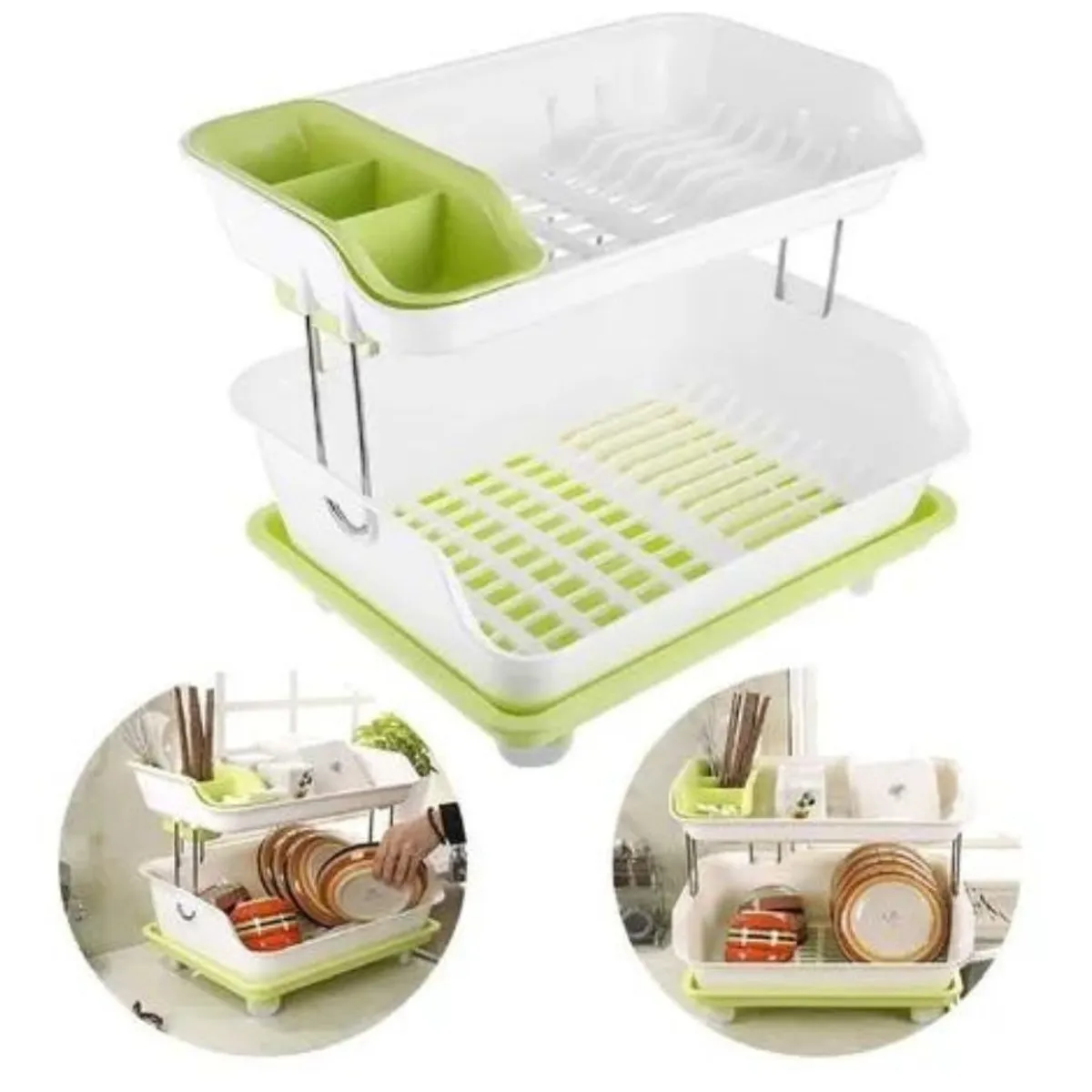 GENERICO - Escurridor De Platos Dos Niveles Plastico Seca Vajillas Verde