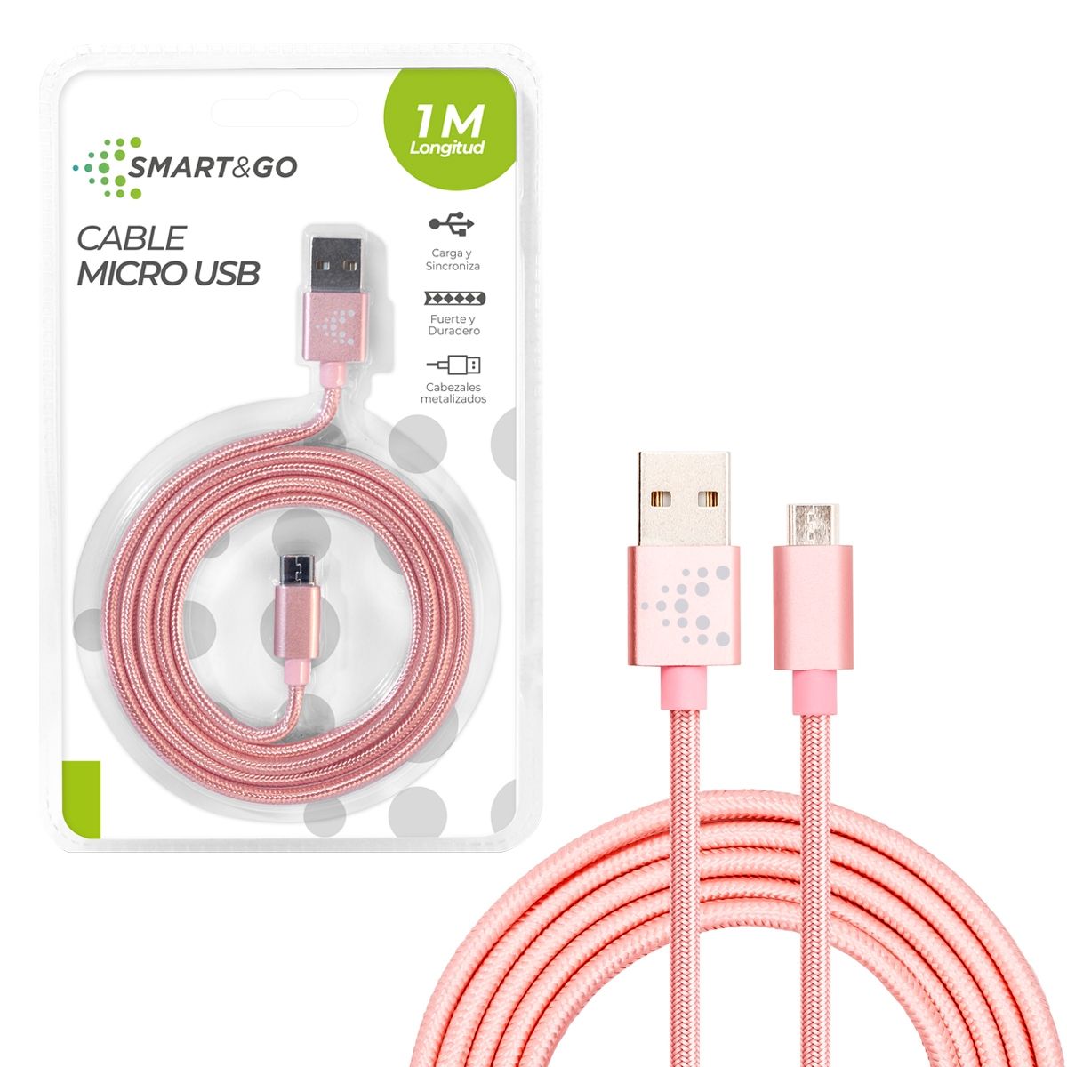 GENERICO - Cable Micro USB Smart&Go 1m Rosa