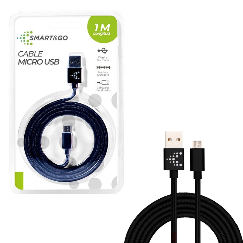 GENERICO - Cable Micro USB Smart&Go 1m Negro