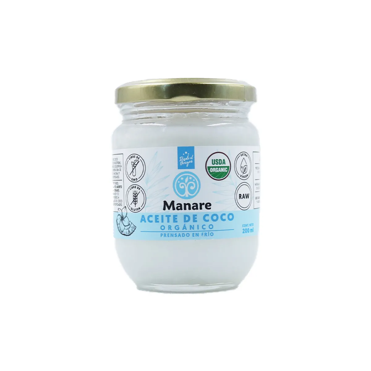 MANARE - Aceite de Coco Orgánico 200 mL - Manare