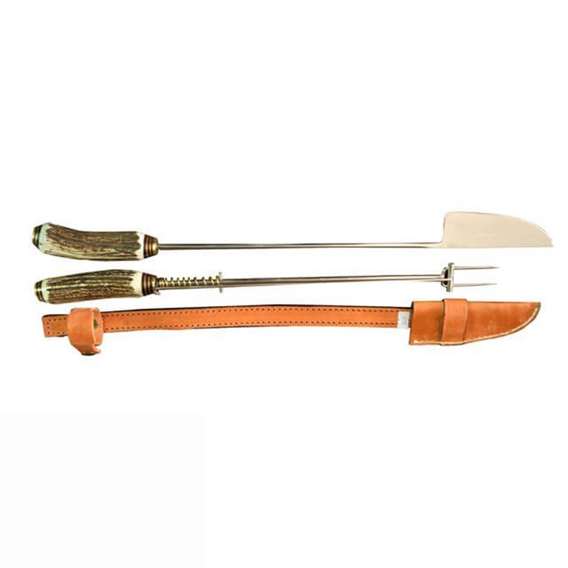 AL FILO DEL GAUCHO - Parrillero Cuchillo Tenedor Asador Grande Ciervo Artesanal