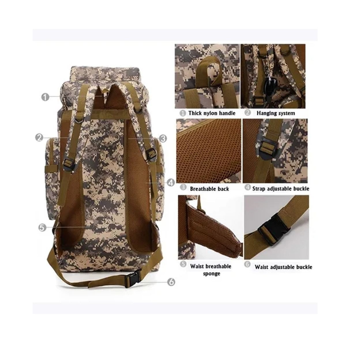 GENERICO - Mochila Tactica Camping Trekking Outdoor Hiking 80L M33