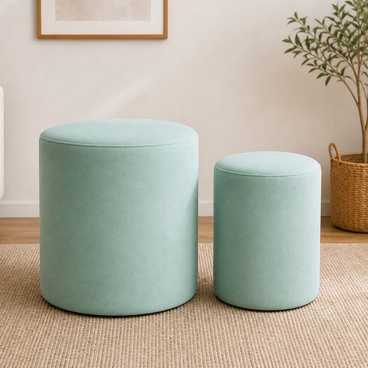 MUEBLERIA LATINA - PACK  X 2 POUF FELPA VERDE AGUA