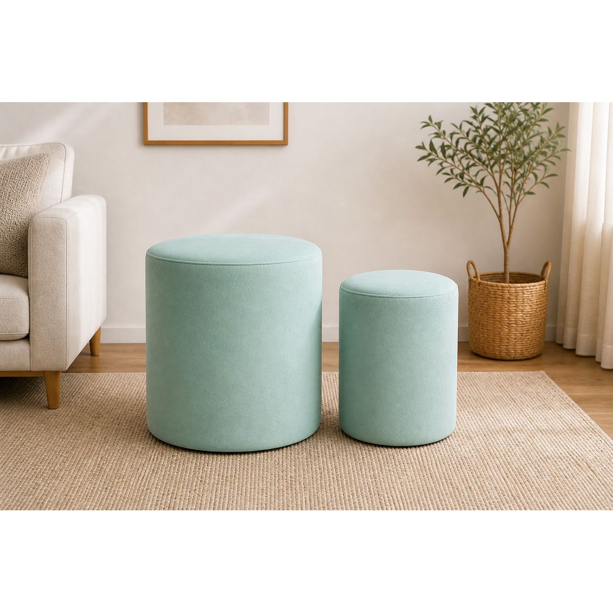 MUEBLERIA LATINA - PACK  X 2 POUF FELPA VERDE AGUA