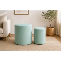 MUEBLERIA LATINA - PACK X 2 POUF FELPA VERDE AGUA