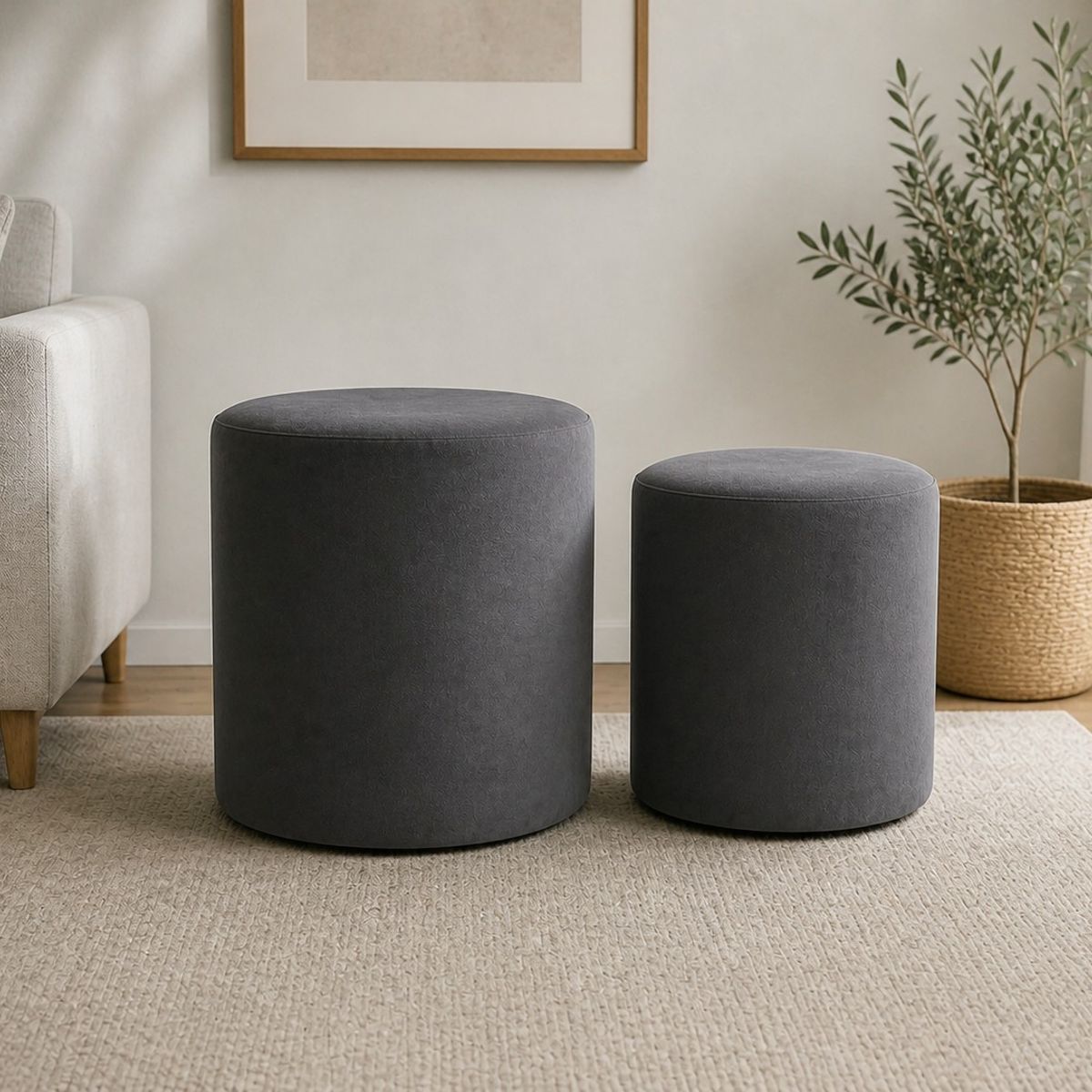 MUEBLERIA LATINA - PACK  X 2 POUF FELPA GRIS OSCURO