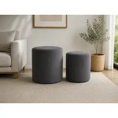 MUEBLERIA LATINA - PACK X 2 POUF FELPA GRIS OSCURO
