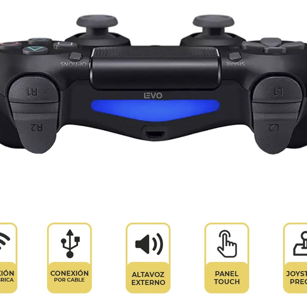 LEVO - Control Joystick Inalámbrico doble Shock P4 Negro Levo