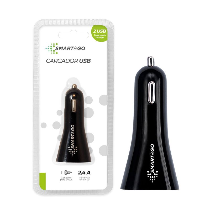 GENERICO - Cargador USB Auto Smart&Go 2 USB Negro