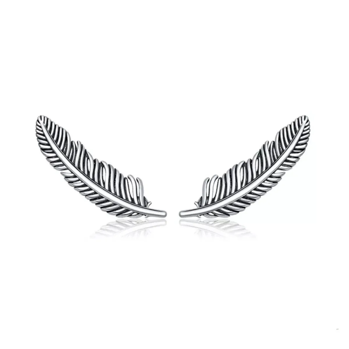 GENERICO - Aros pluma trepador plata 925 joya mujer
