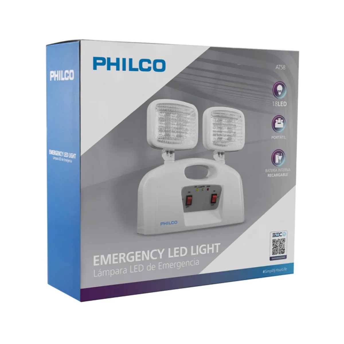 PHILCO - Lampara De Emergencia 2 Focos LED Recargables Blanco Philco