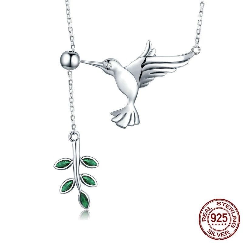 GENERICO - Collar de Plata Precioso Colibrí Colgante