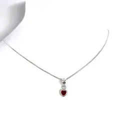 ANDREA COGGIOLA JOYAS - Collar Punto de Luz Corazón Circón Rojo Plata Fina 925.