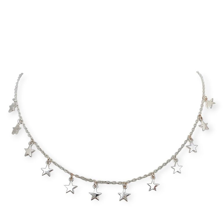 Collar Choker 12 Estrellas Plata Fina 925 Plateado TALLA UNICA