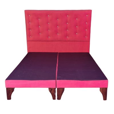 Imagen 2 del producto Base Europea Div 2 Plaza Respaldo Rosado Felpa a Piso Botón Diamante