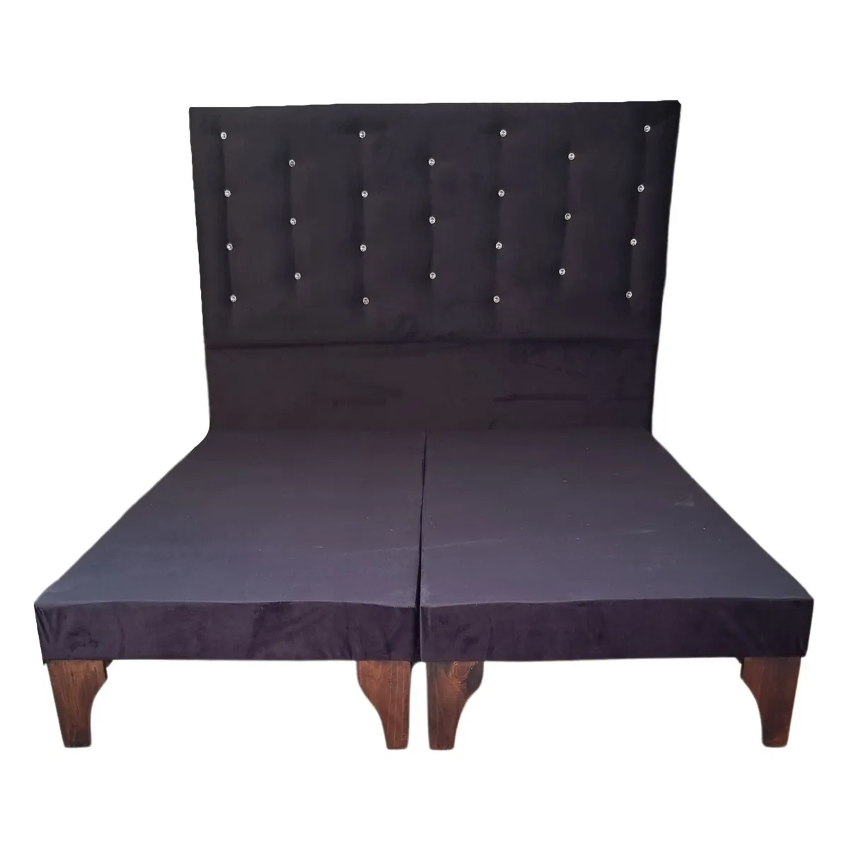 GENERICO - Base Europea Div 2 Plaza Respaldo Negro Felpa a Piso Botón Diamante.