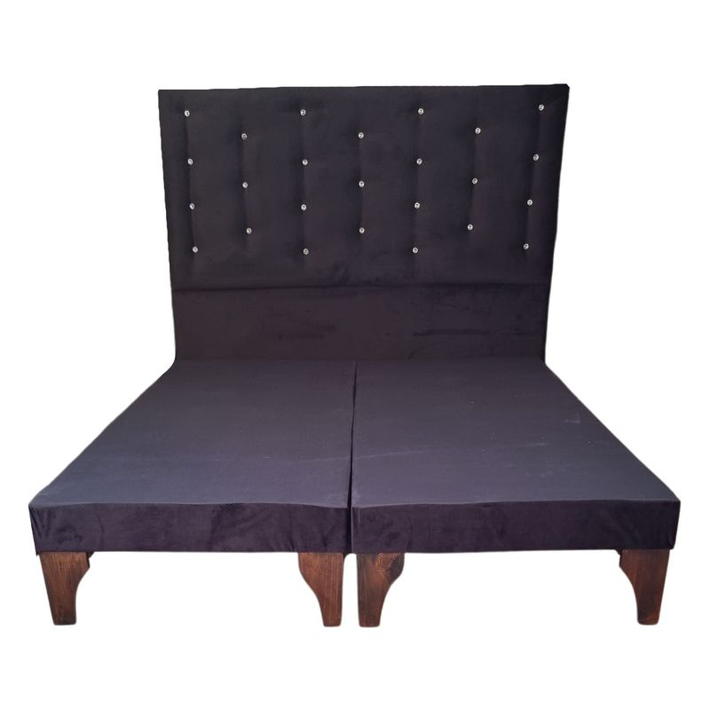 GENERICO - Base Europea Div 2 Plaza Respaldo Negro Felpa a Piso Botón Diamante