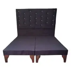 GENERICO - Base Europea Div 2 Plaza Respaldo Negro Felpa a Piso Botón Diamante.