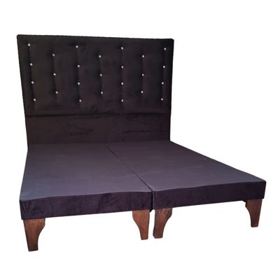 Imagen 2 del producto Base Europea Div 2 Plaza Respaldo Negro Felpa a Piso Botón Diamante.