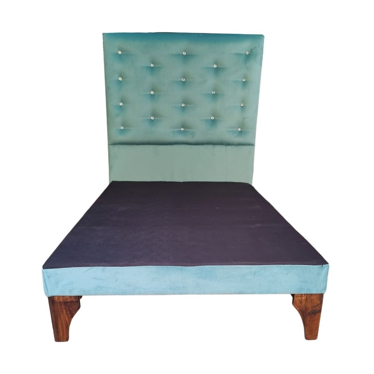 GENERICO - Base Europea 1.5P  Respaldo Turquesa Felpa a Piso Botón Diamante.