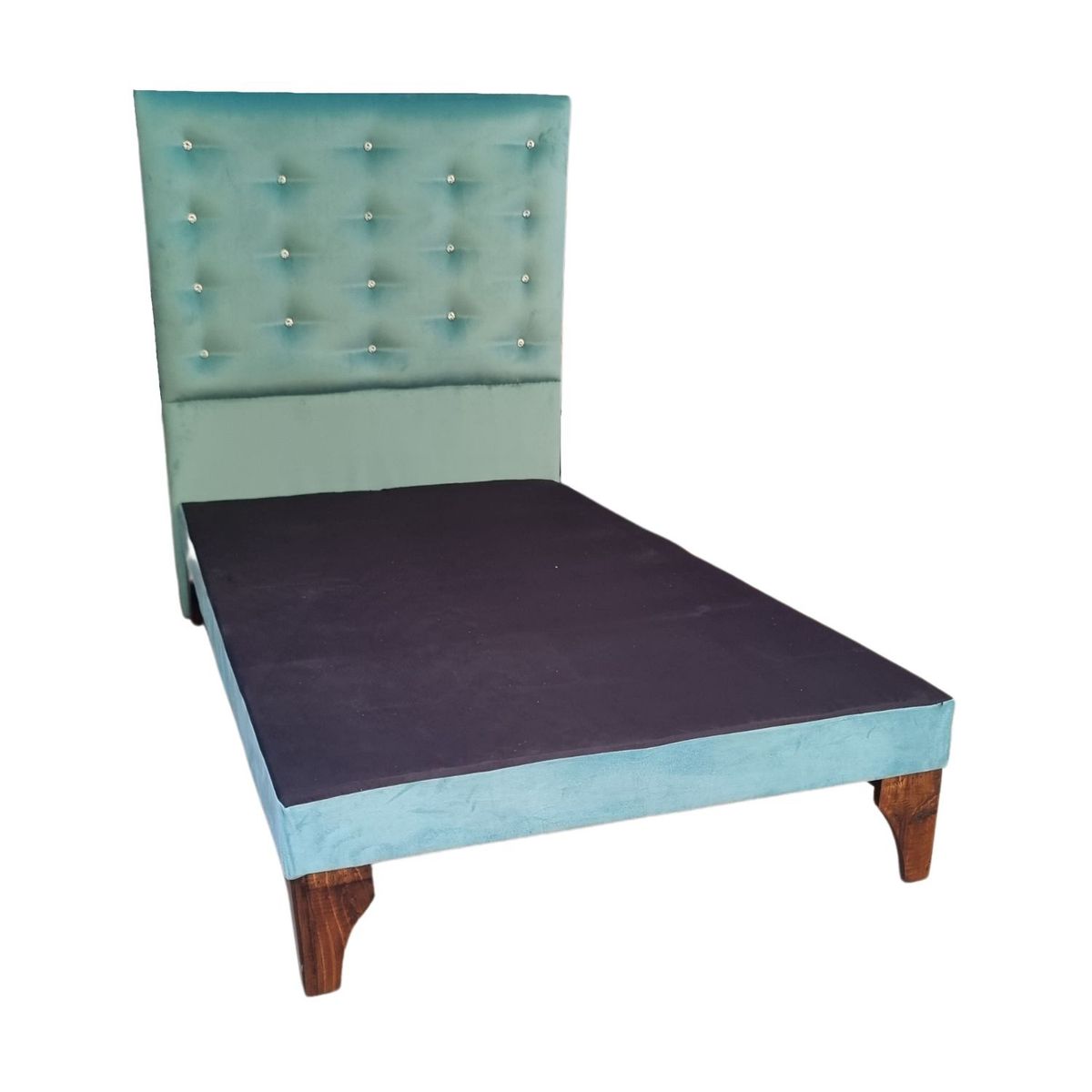 GENERICO - Base Europea 1.5P  Respaldo Turquesa Felpa a Piso Botón Diamante.