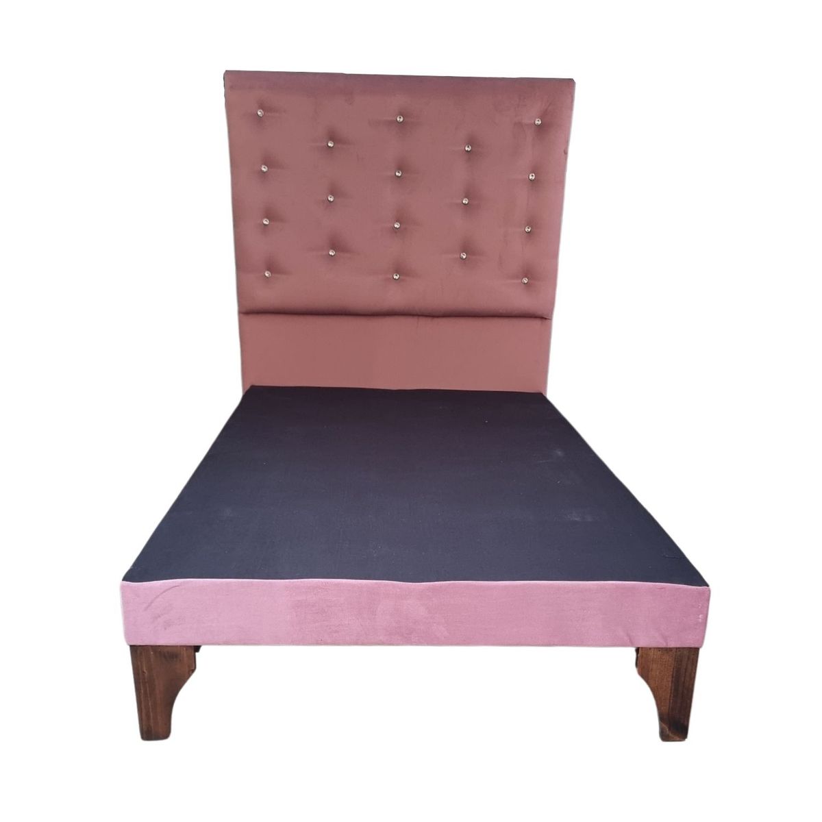 GENERICO - Base Europea 1.5P  Respaldo Palo Rosa Felpa a Piso Botón Diamante.