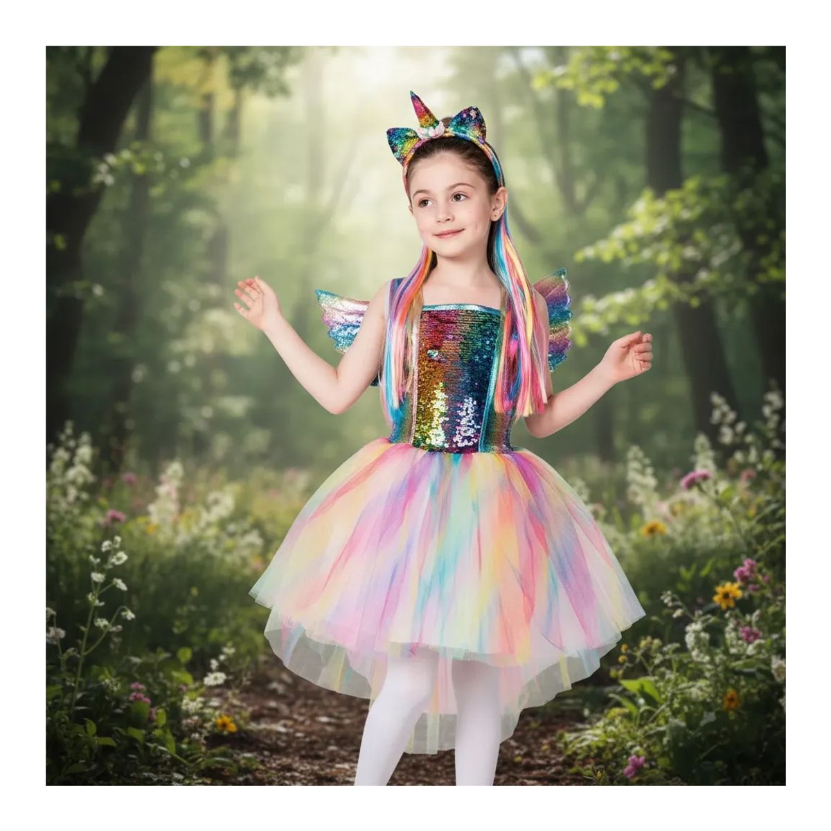 TODODISFRACESCHILE - Disfraz Unicornio Deluxe Cintillo con Mechitas y Alas