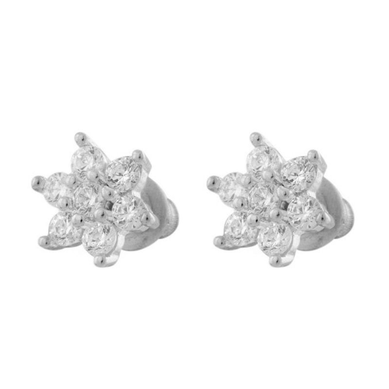 BOAZ JOYAS - Aros Mujer Flor Plateados con Circones Bañados en Oro Blanco Boaz Joyas