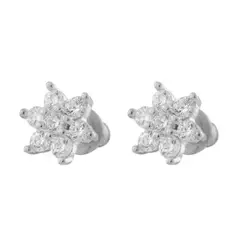 BOAZ JOYAS - Aros Mujer Flor Plateados con Circones Bañados en Oro Blanco