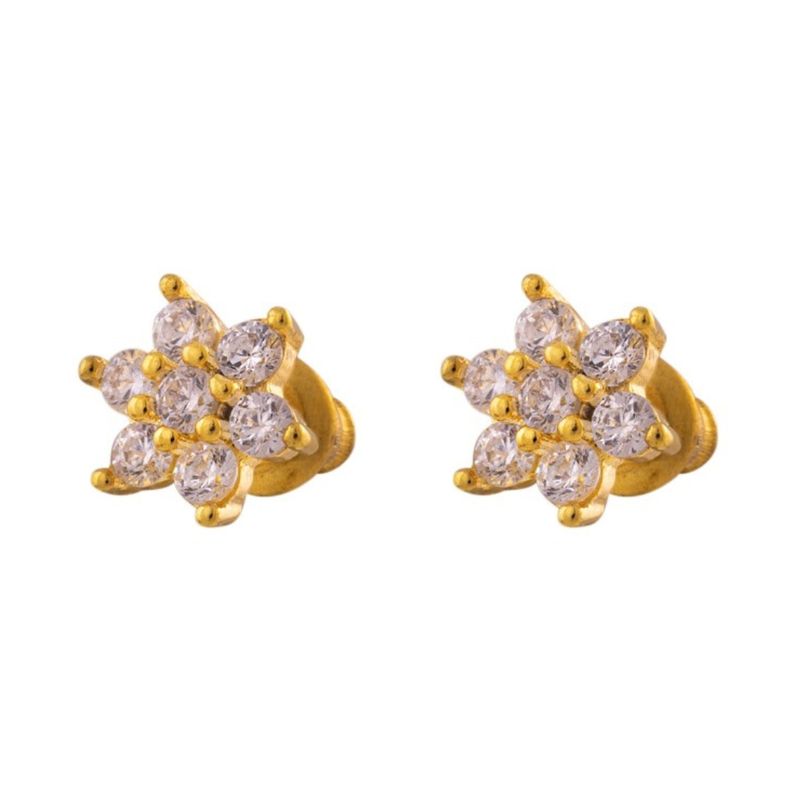 BOAZ JOYAS - Aros Mujer Flor Dorados con Circones Bañados en Oro Boaz Joyas