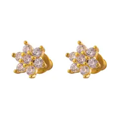 BOAZ JOYAS - Aros Mujer Flor Dorados con Circones Bañados en Oro