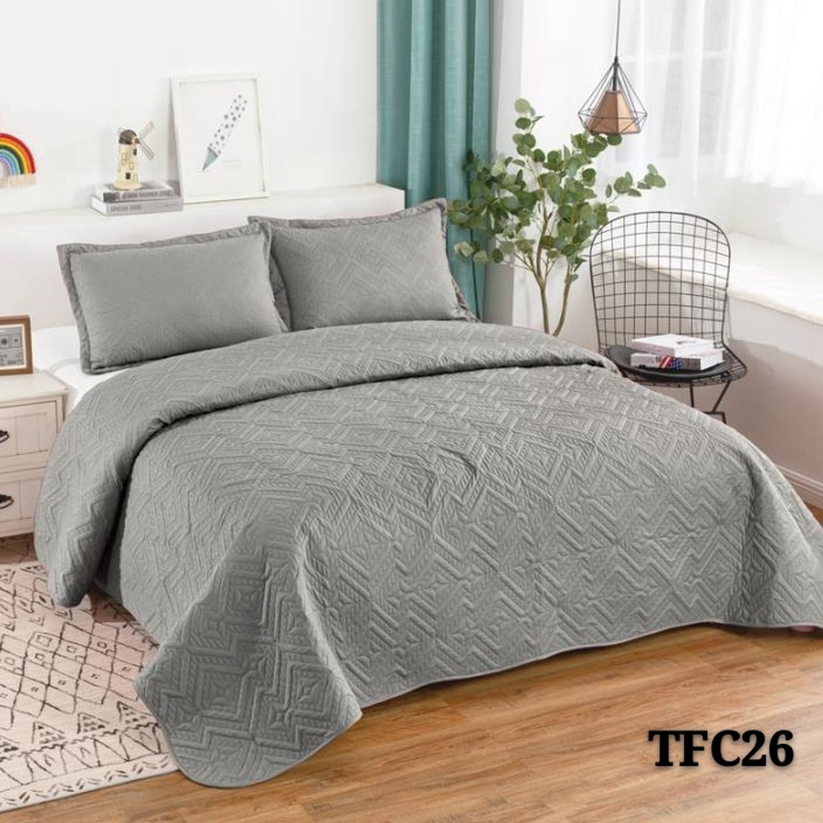 GENERICO - Cubrecama Quilt Verano King Gris