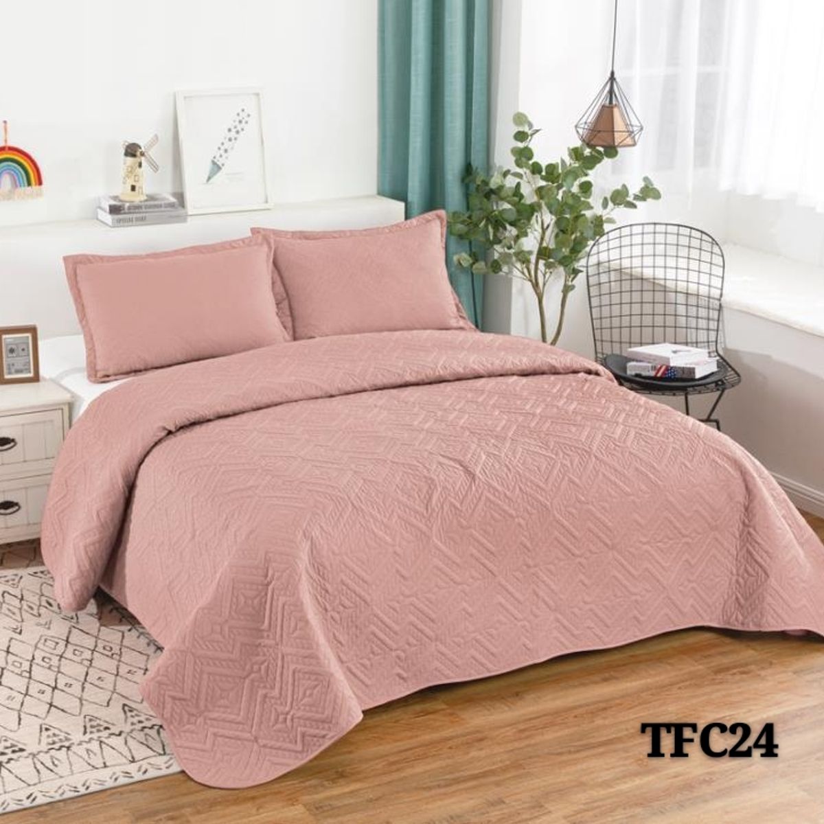 GENERICO - Cubrecama Quilt Verano King PaloRosa