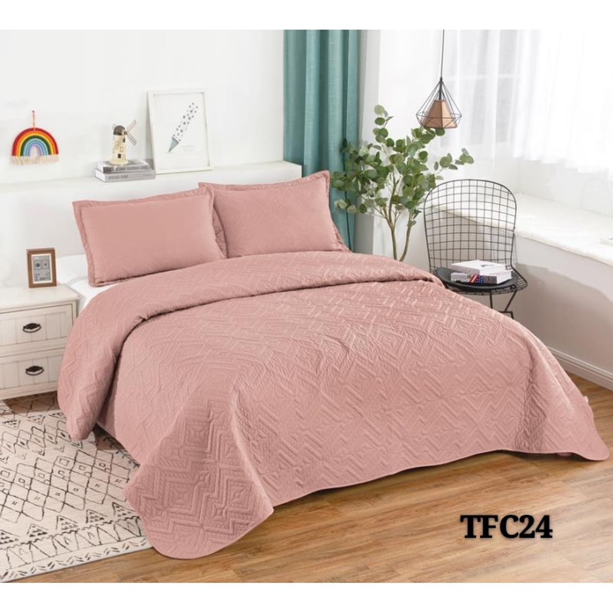 GENERICO - Cubrecama Quilt Verano King PaloRosa