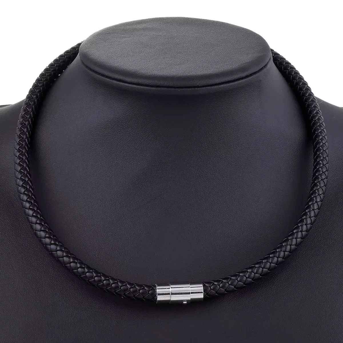 GENERICO - Collar cuero acero inoxidable 50cm hombre mujer