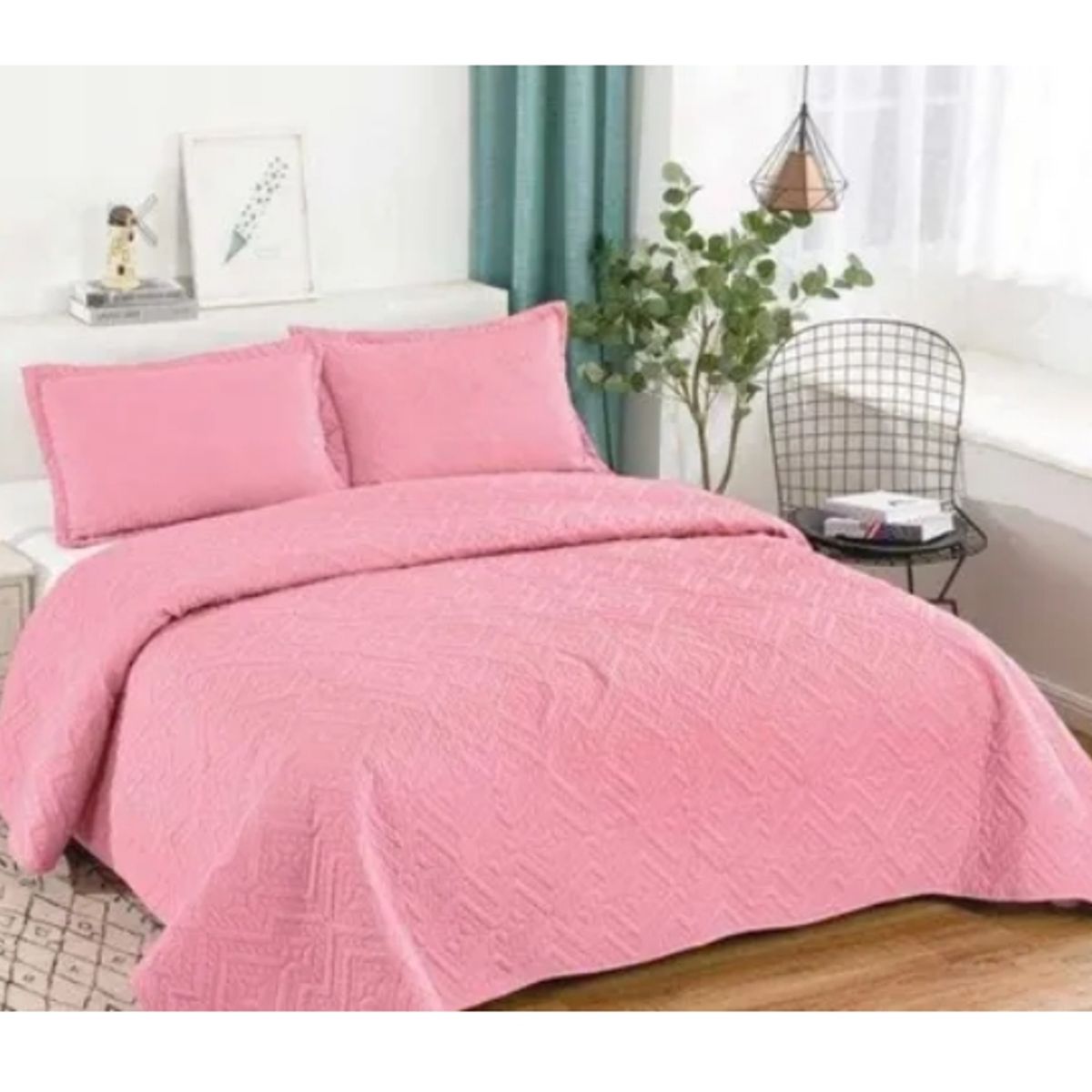GENERICO - Cubrecama Quilt Verano 2Plazas Rosado.