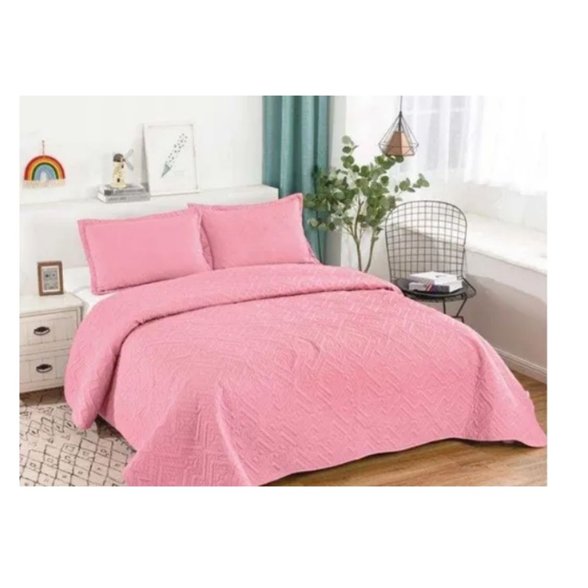 GENERICO - Cubrecama Quilt Verano 2Plazas Rosado.