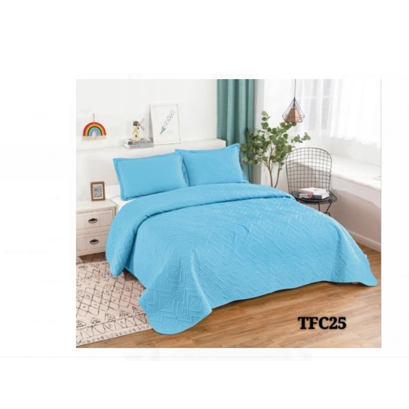 GENERICO - Cubrecama Quilt Verano 1,5 Plazas Celeste