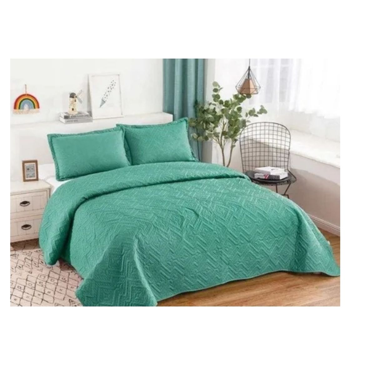 GENERICO - Cubrecama Quilt Verano 1,5 Plazas Verde