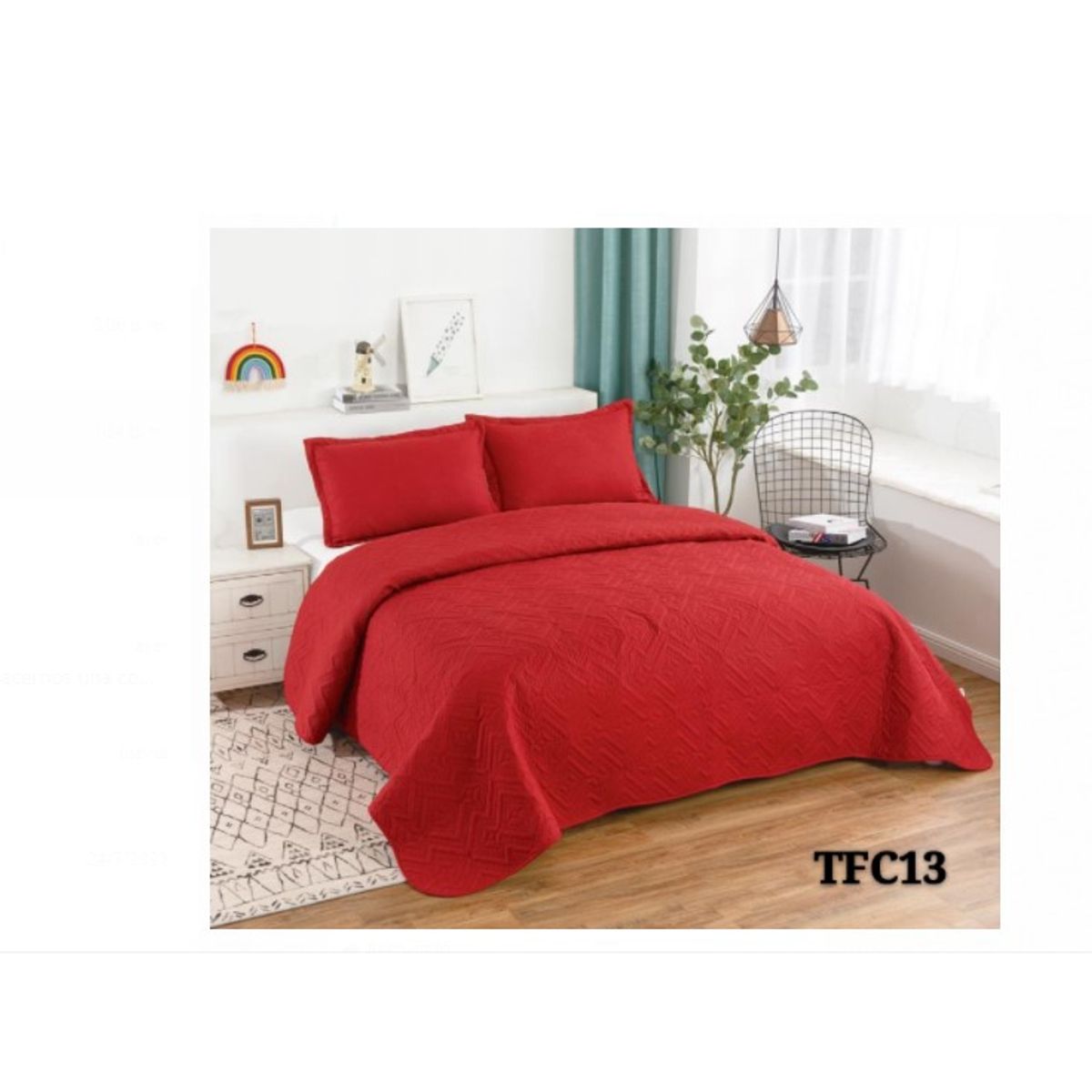 GENERICO - Cubrecama Quilt Verano 1,5 Plazas Rojo