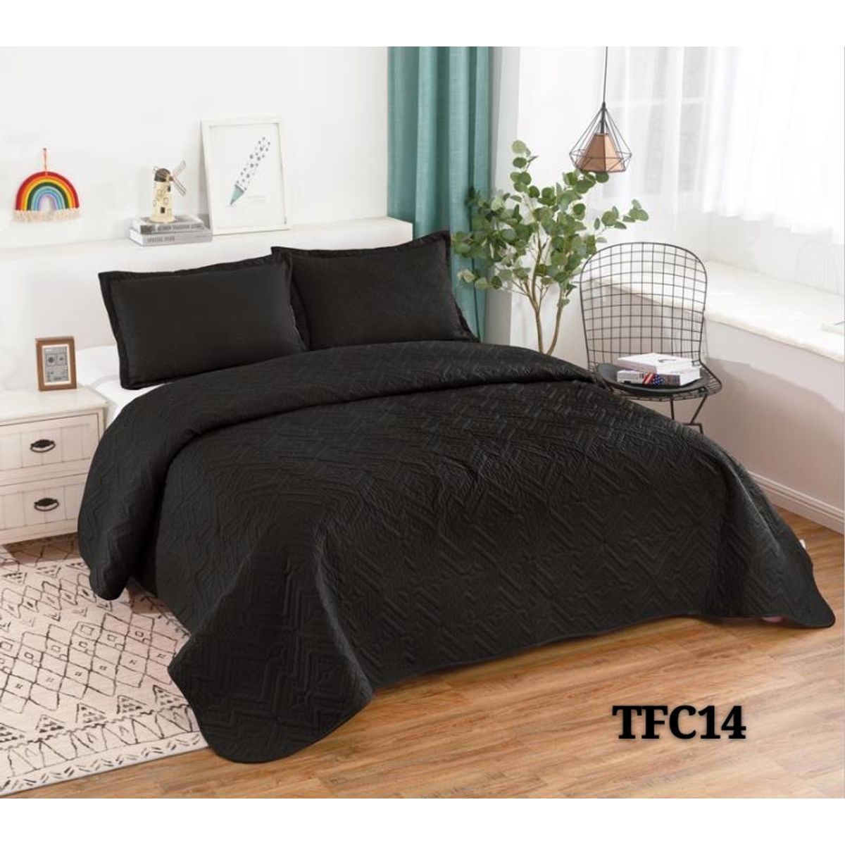 GENERICO - Cubrecama Quilt Verano 1,5 Plazas Negro