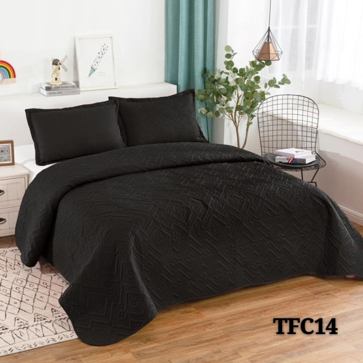 GENERICO - Cubrecama Quilt Verano 1,5 Plazas Negro