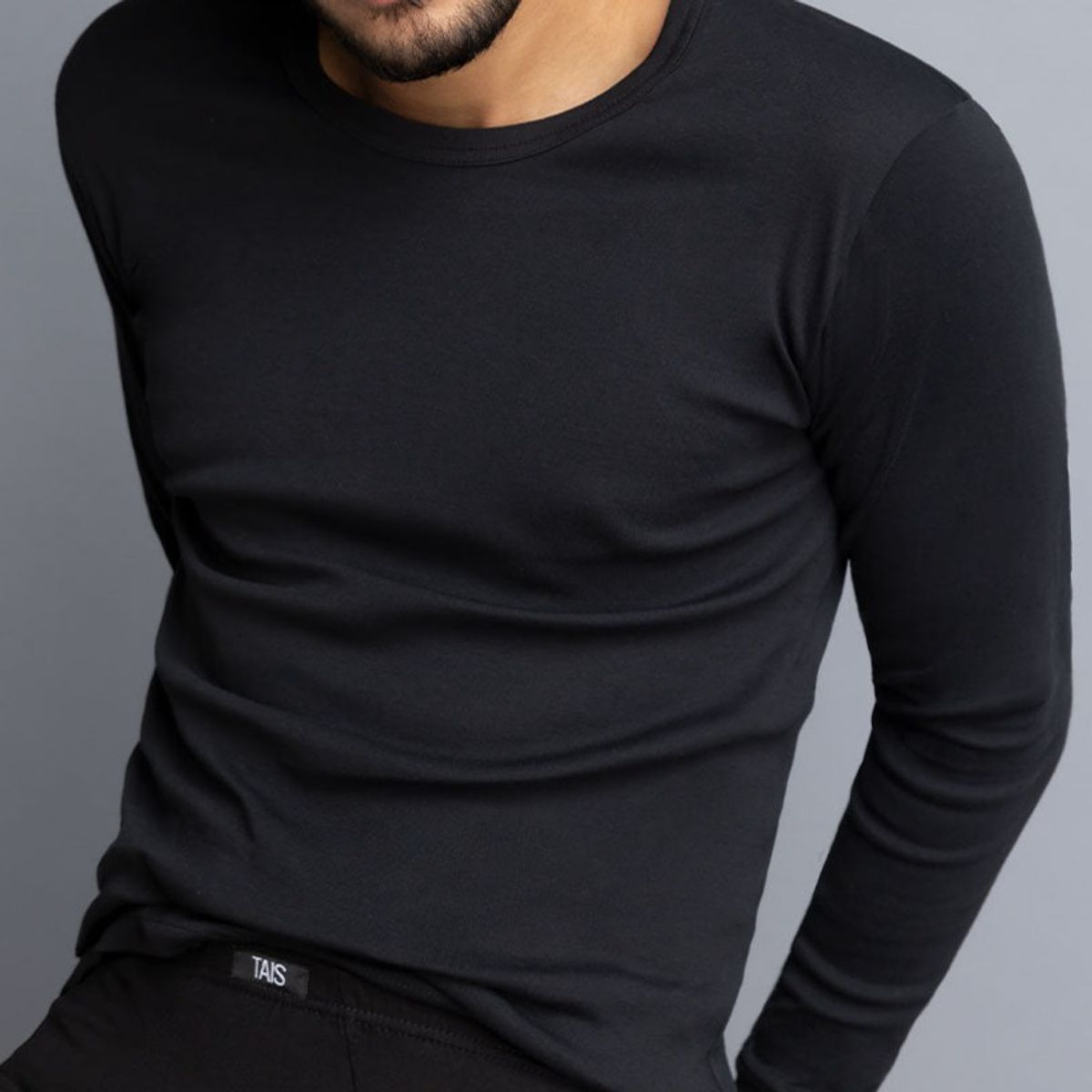 TAIS - Camiseta Cuello Polo Manga Larga Negro Tais