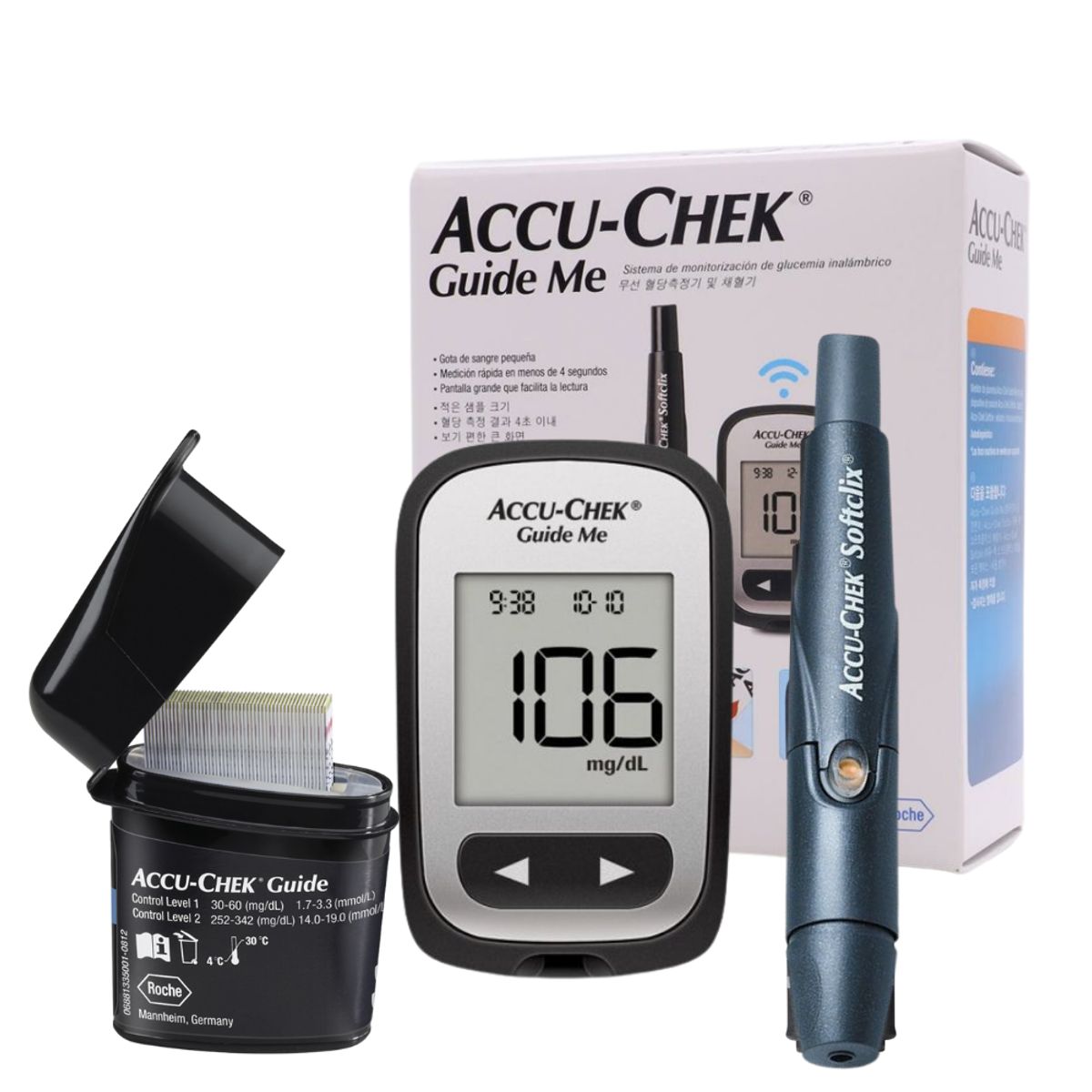 ROCHE - Pack Glucómetro - Accu-Chek® Guide Me 25 tiras + 25 lancetas