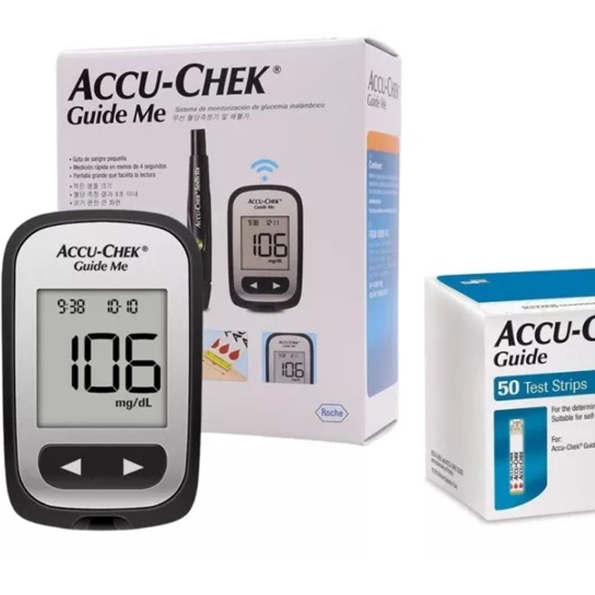 ROCHE - Pack Glucómetro - Accu-Chek® Guide Me 50 tiras + 10 lancetas