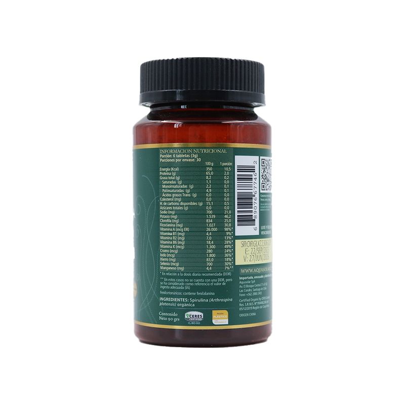AQUASOLAR - Spirulina Beauty 500 mg x 180 Tabletas - Aquasolar