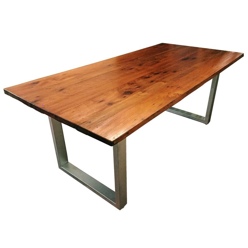 NOWU HOGAR - Mesa Roble Fierro Cuadrado Metalizada 180x100cm